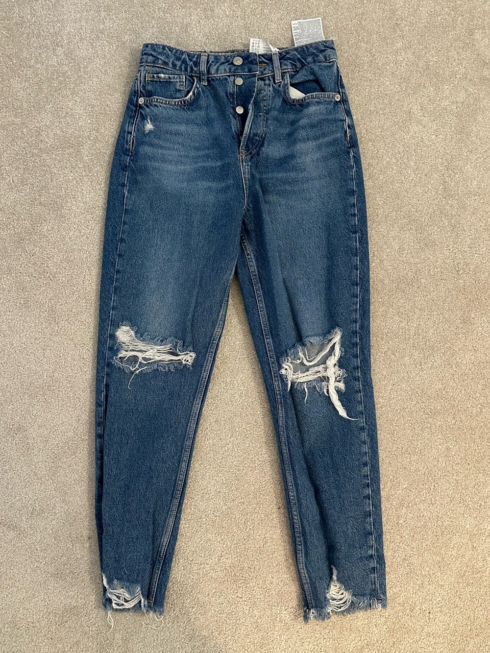 Zara Dark Blue Distressed Boyfriend Jeans